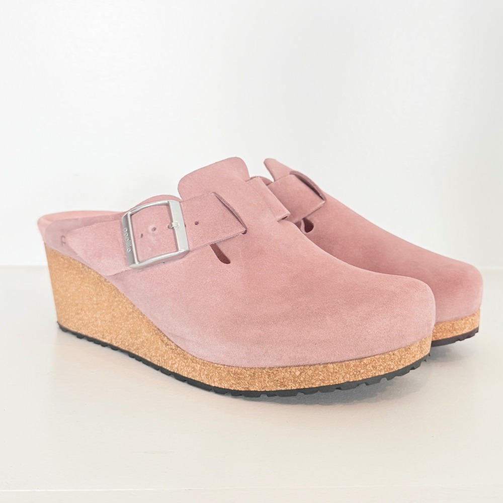 Papillio Birkenstock Sibyl Wedge Clogs Sz 40 L9 M7 Dusty Pink Suede Boho Comfort